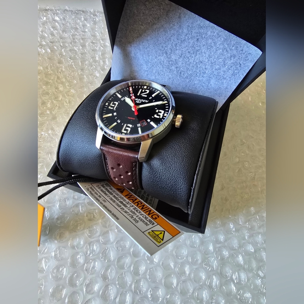 New Torgoen TN-1289 T57 Brown GMT Sapphire 41mm Leather Strap Watch